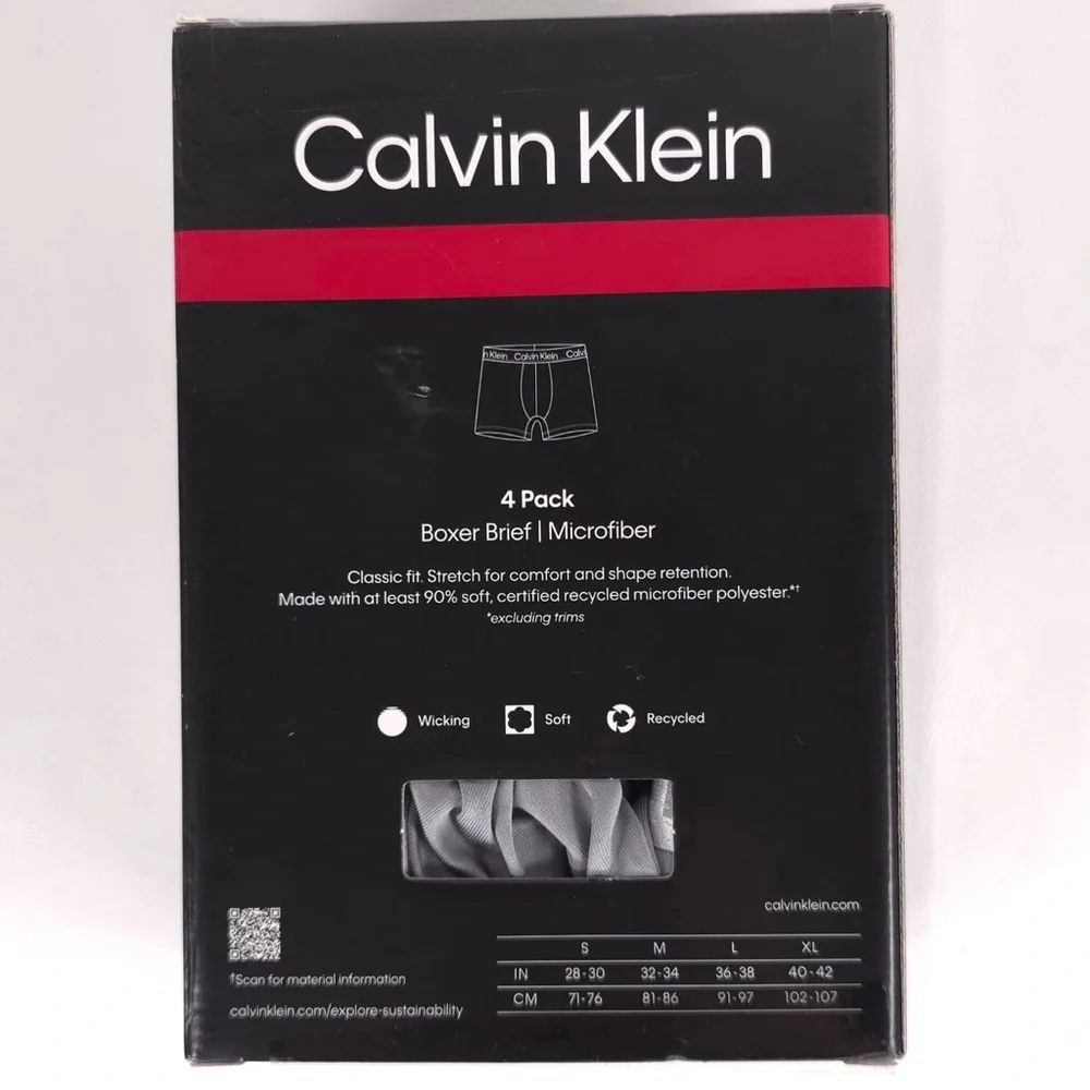 CALVIN KLEIN‎ 4 Pack Boxer Brief Microfiber Wicking Soft NP2740R-301 Size LARGE
